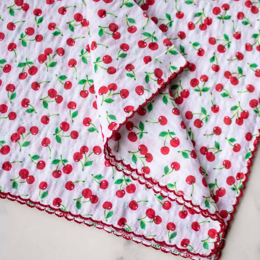 Cherry Cotton Scarf - White & Red