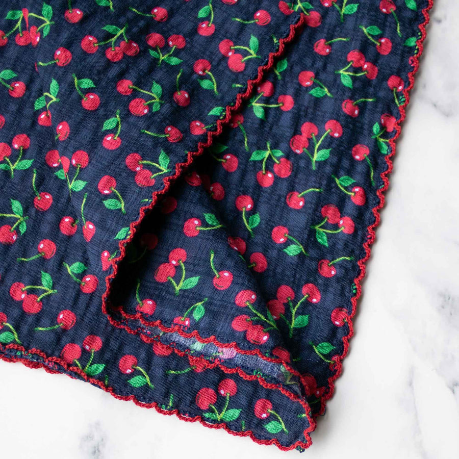 Cherry Cotton Scarf - Navy & Red