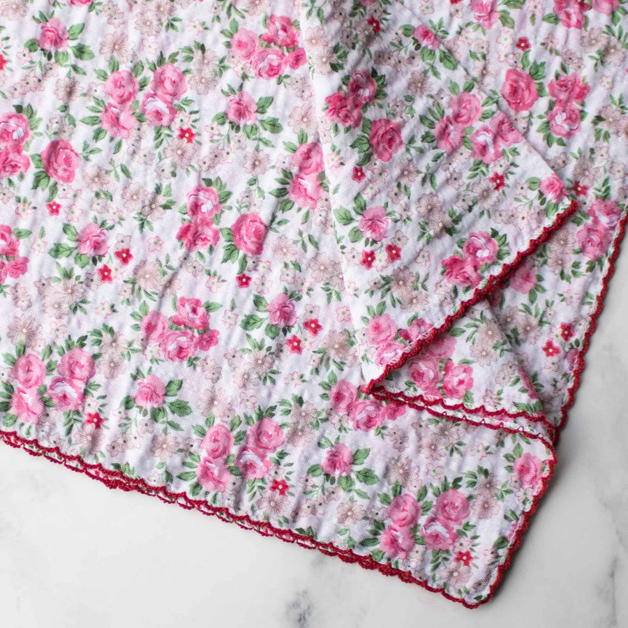 Rose Garden Cotton Scarf - Beige/Pink