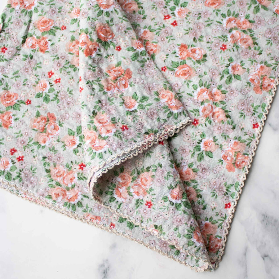 Rose Garden Cotton Scarf - Sage/Coral