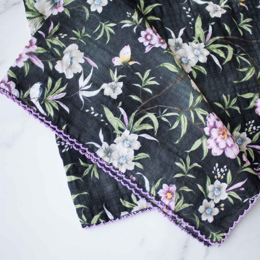 Ann Floral Cotton Scarf - Black