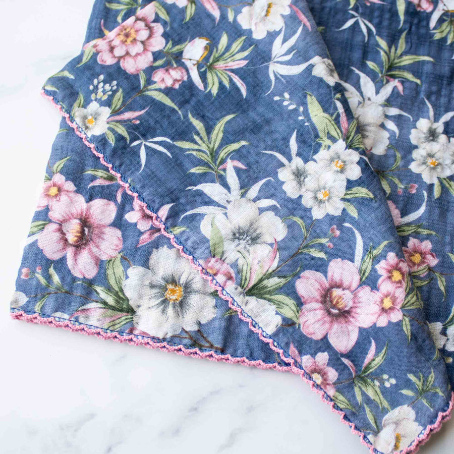 Ann Floral Cotton Scarf - Denim